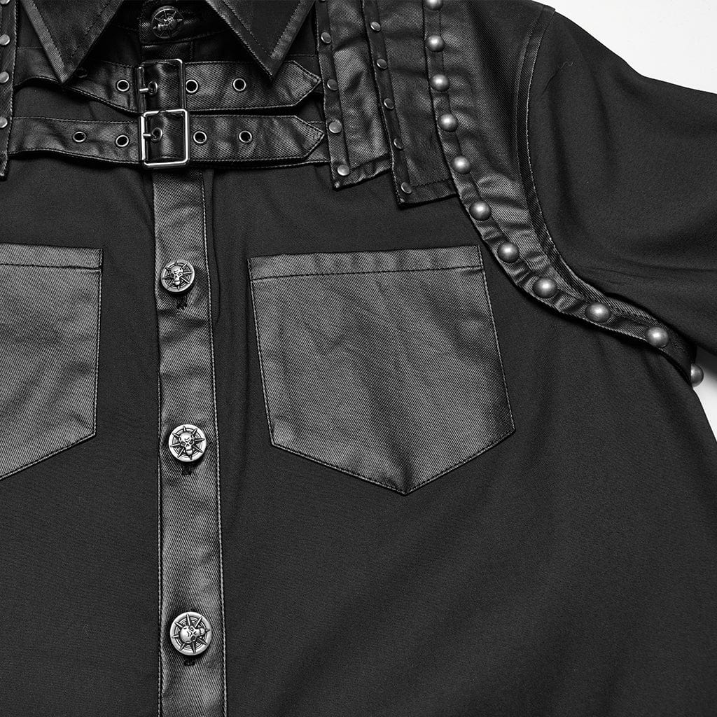 Camicia da uomo con cinturino e fibbia in similpelle punk - immagine 8