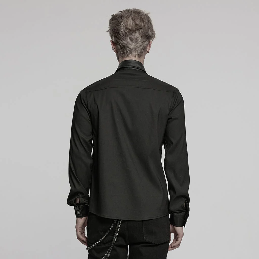 Camicia da uomo con cinturino e fibbia in similpelle punk - immagine 4