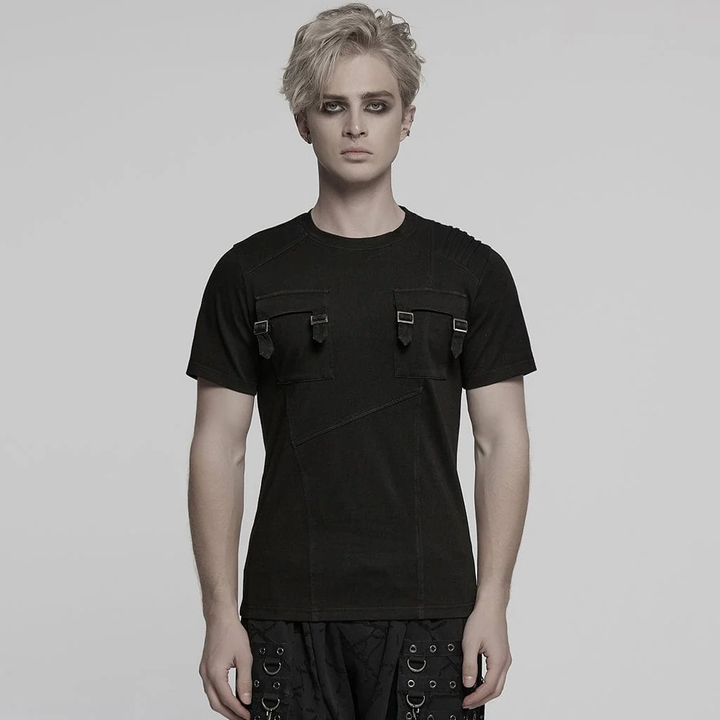 T-shirt in denim con tasca punk da uomo - immagine 2