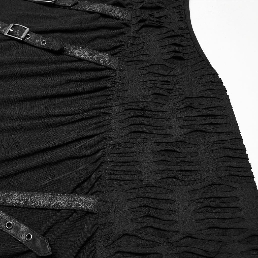 Gilet con cappuccio strappato e arricciato punk da uomo - immagine 8