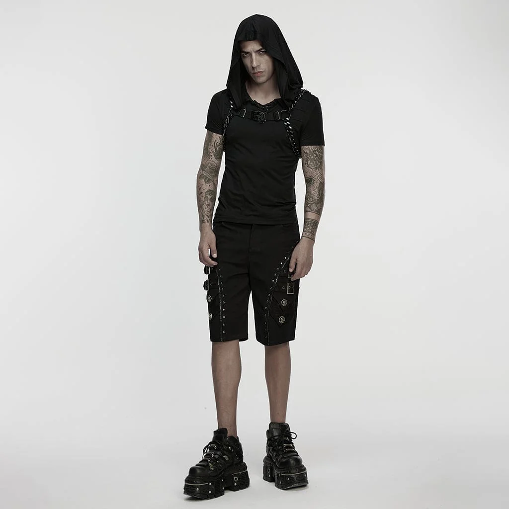 Pantaloncini da uomo con fibbia punk e teschio - immagine 5