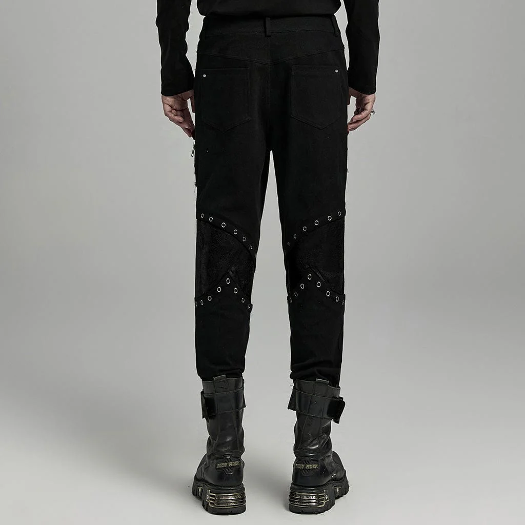 Pantaloni da uomo con cerniera in ecopelle con cinturino punk - immagine 4