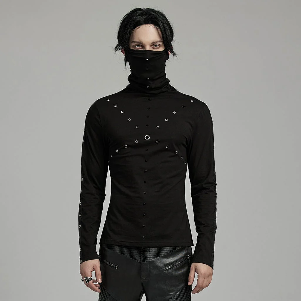 Camicia da uomo con occhielli borchiati punk con maschera non staccabile - immagine 2