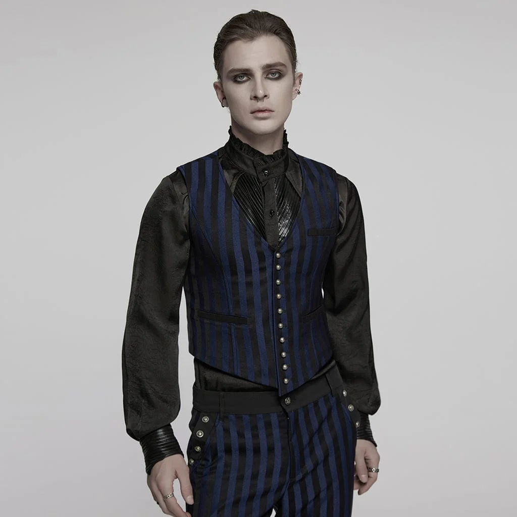 Gilet con fibbia a righe Steampunk da uomo, blu - immagine 3