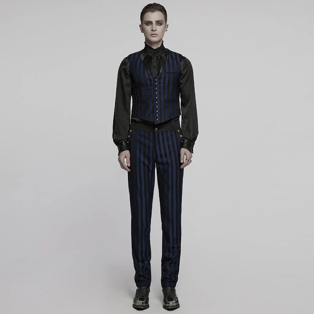 Gilet con fibbia a righe Steampunk da uomo, blu - immagine 5