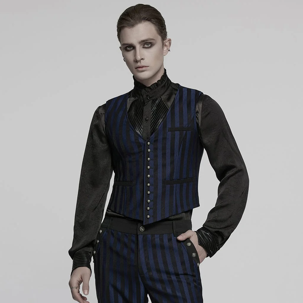 Gilet con fibbia a righe Steampunk da uomo, blu - immagine 2
