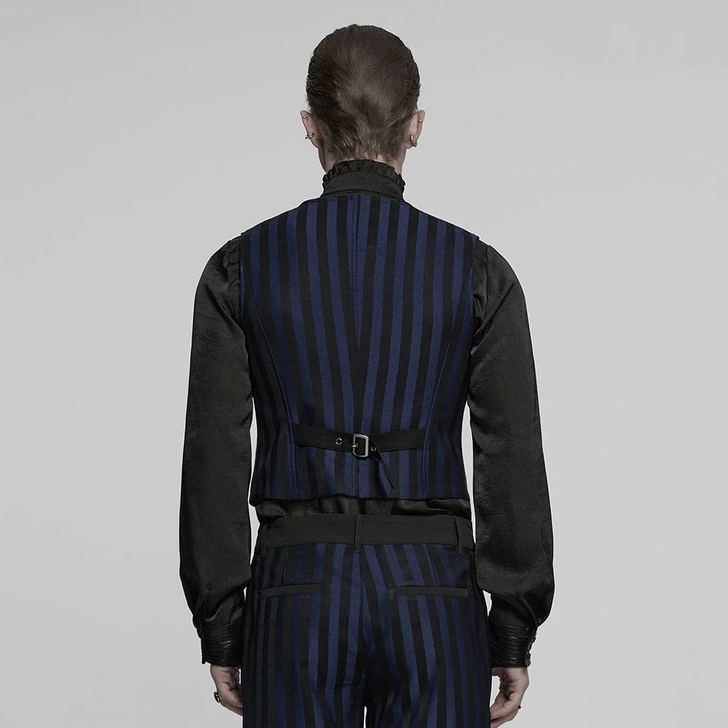Gilet con fibbia a righe Steampunk da uomo, blu - immagine 4