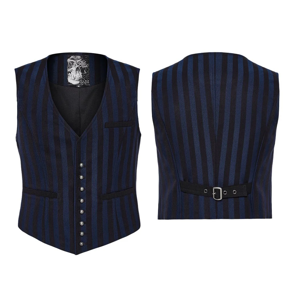 Gilet con fibbia a righe Steampunk da uomo, blu - immagine 6