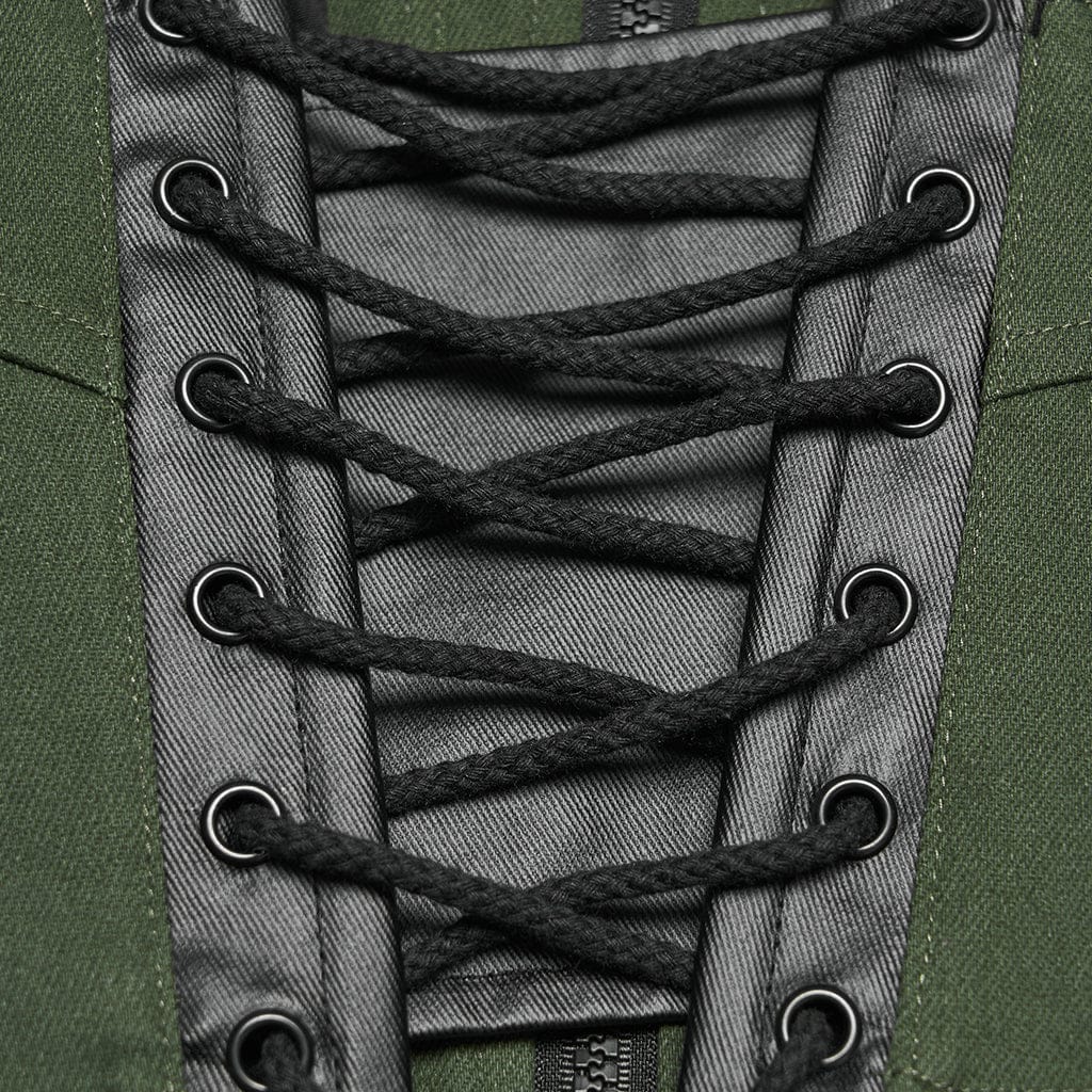 Bustino con lacci e fibbia cyberpunk da donna, nero-verde - immagine 9