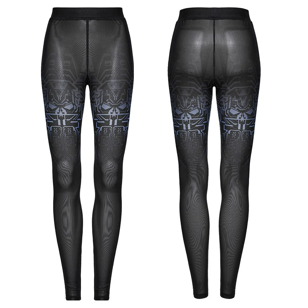 Leggings in rete con stampa sfumata cyberpunk da donna - immagine 6
