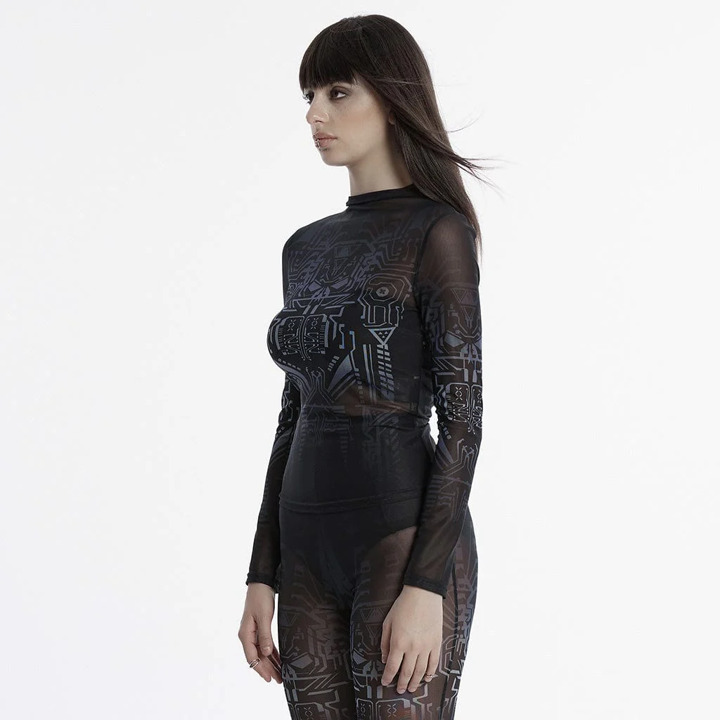 Camicia da donna in maglia stampata con gradiente cyberpunk - immagine 3