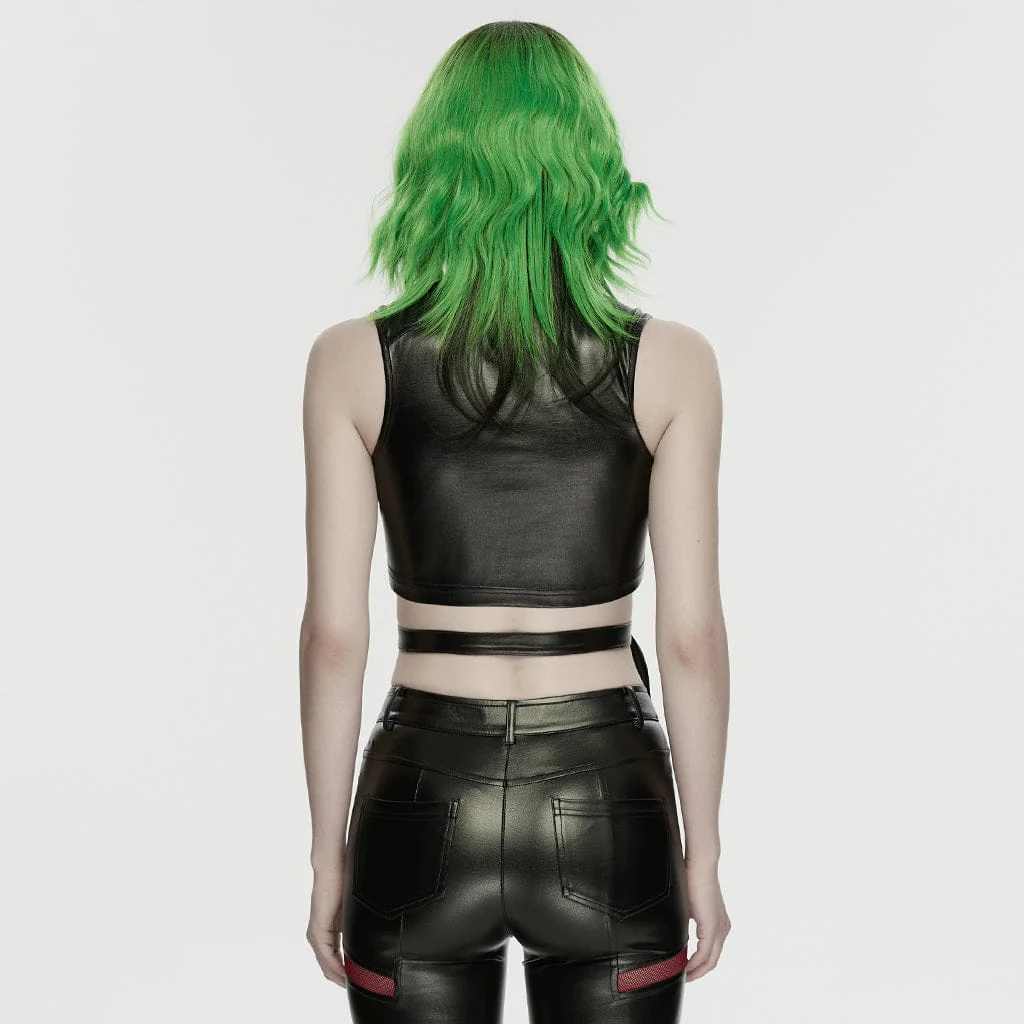 Top corto con spalline e borchie cyberpunk da donna, nero-rosso - immagine 4