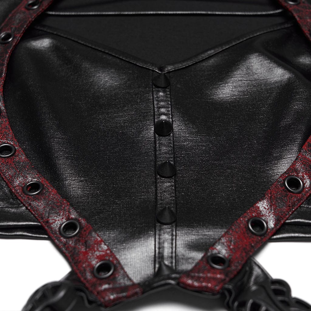 Top corto con spalline e borchie cyberpunk da donna, nero-rosso - immagine 8