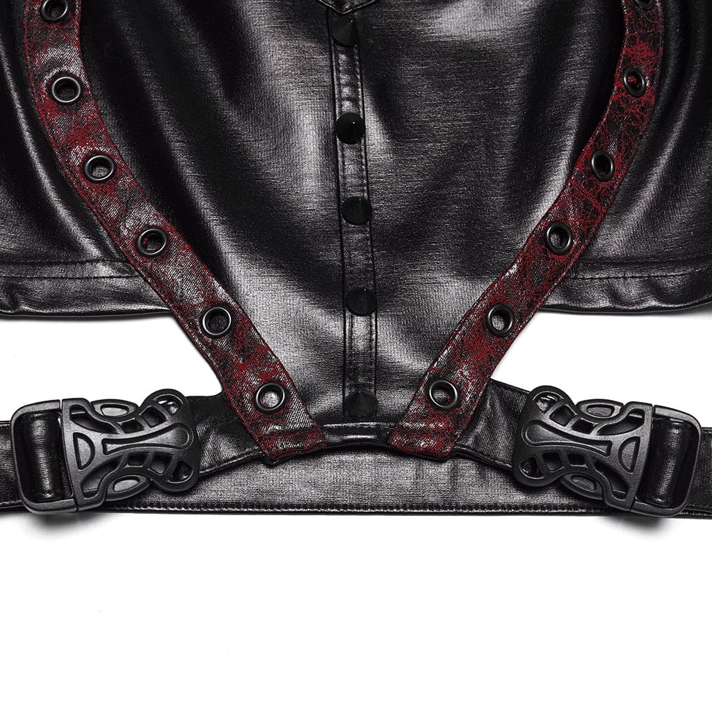 Top corto con spalline e borchie cyberpunk da donna, nero-rosso - immagine 9