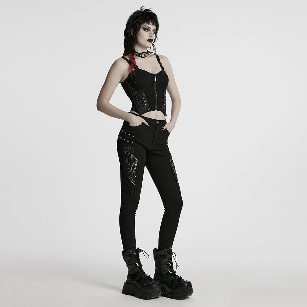 Leggings plissettati con borchie cyberpunk da donna - immagine 5