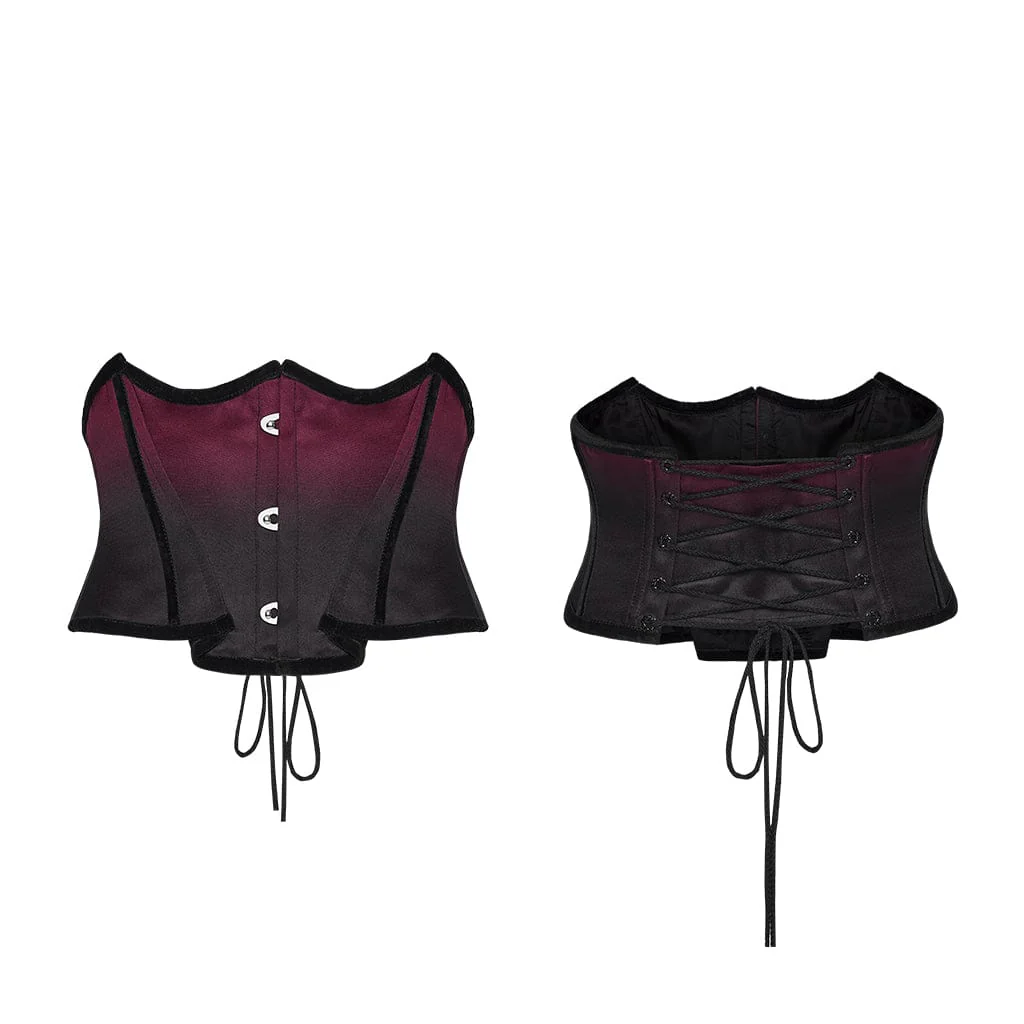 Corsetto gotico da donna a forma di pipistrello con lacci sotto il seno, nero-rosso - immagine 5