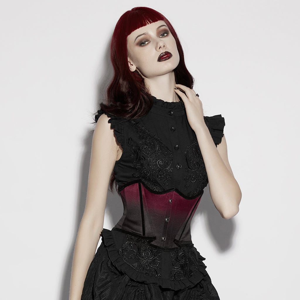 Corsetto gotico da donna a forma di pipistrello con lacci sotto il seno, nero-rosso - immagine 3