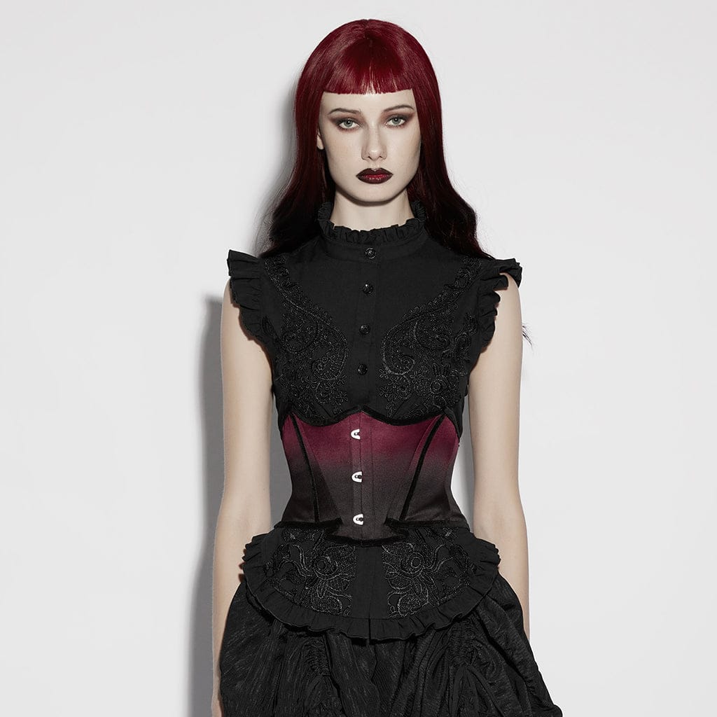 Corsetto gotico da donna a forma di pipistrello con lacci sotto il seno, nero-rosso - immagine 2