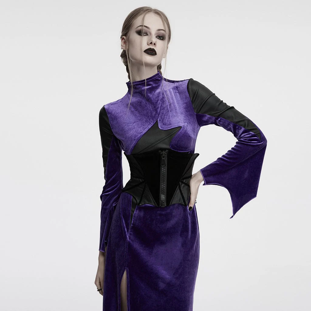 Corsetto sottoseno in velluto con lacci e stile pipistrello gotico da donna - immagine 3