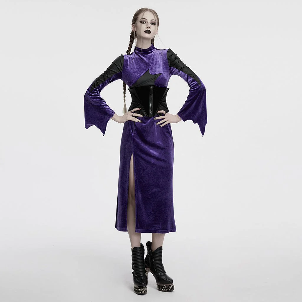 Corsetto sottoseno in velluto con lacci e stile pipistrello gotico da donna - immagine 4