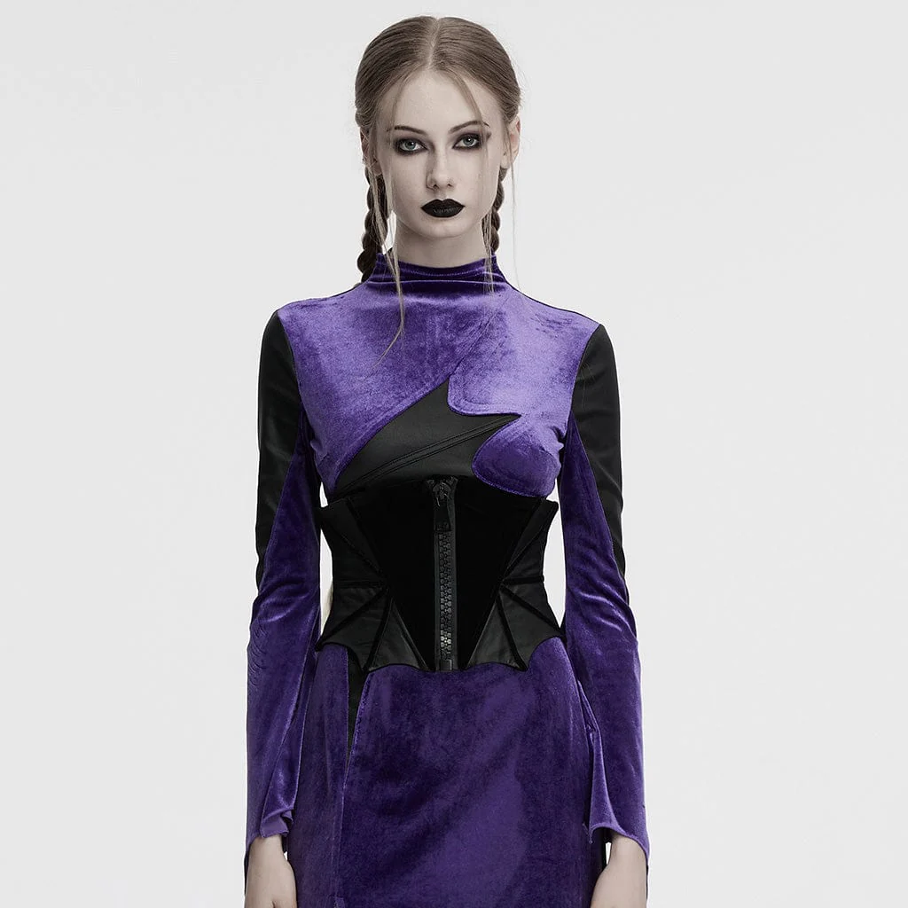 Corsetto sottoseno in velluto con lacci e stile pipistrello gotico da donna - immagine 2