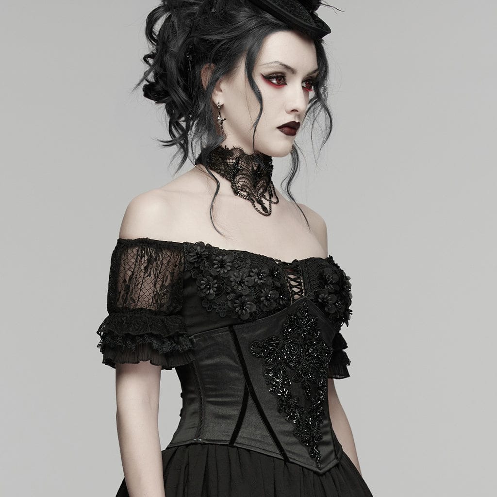 Corsetto sottoseno gotico con perline ricamate da donna - immagine 3