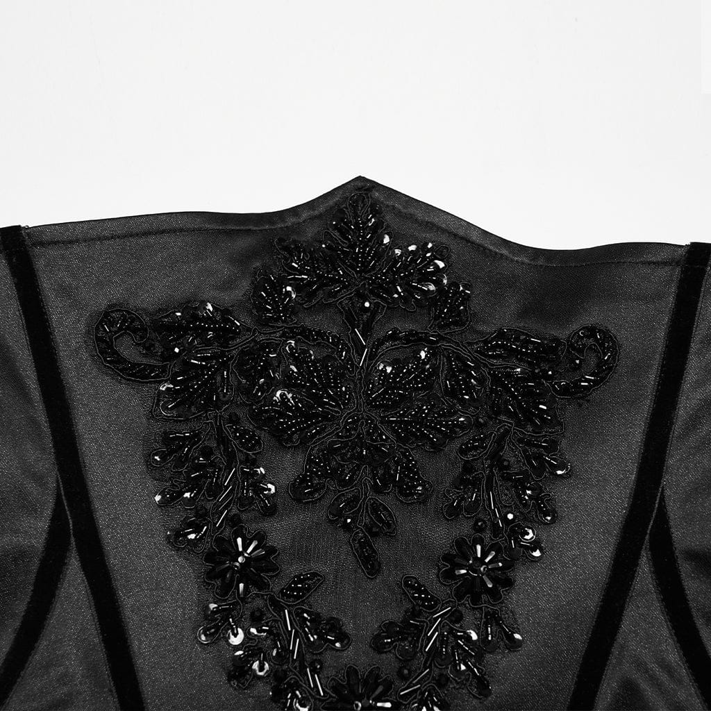 Corsetto sottoseno gotico con perline ricamate da donna - immagine 7