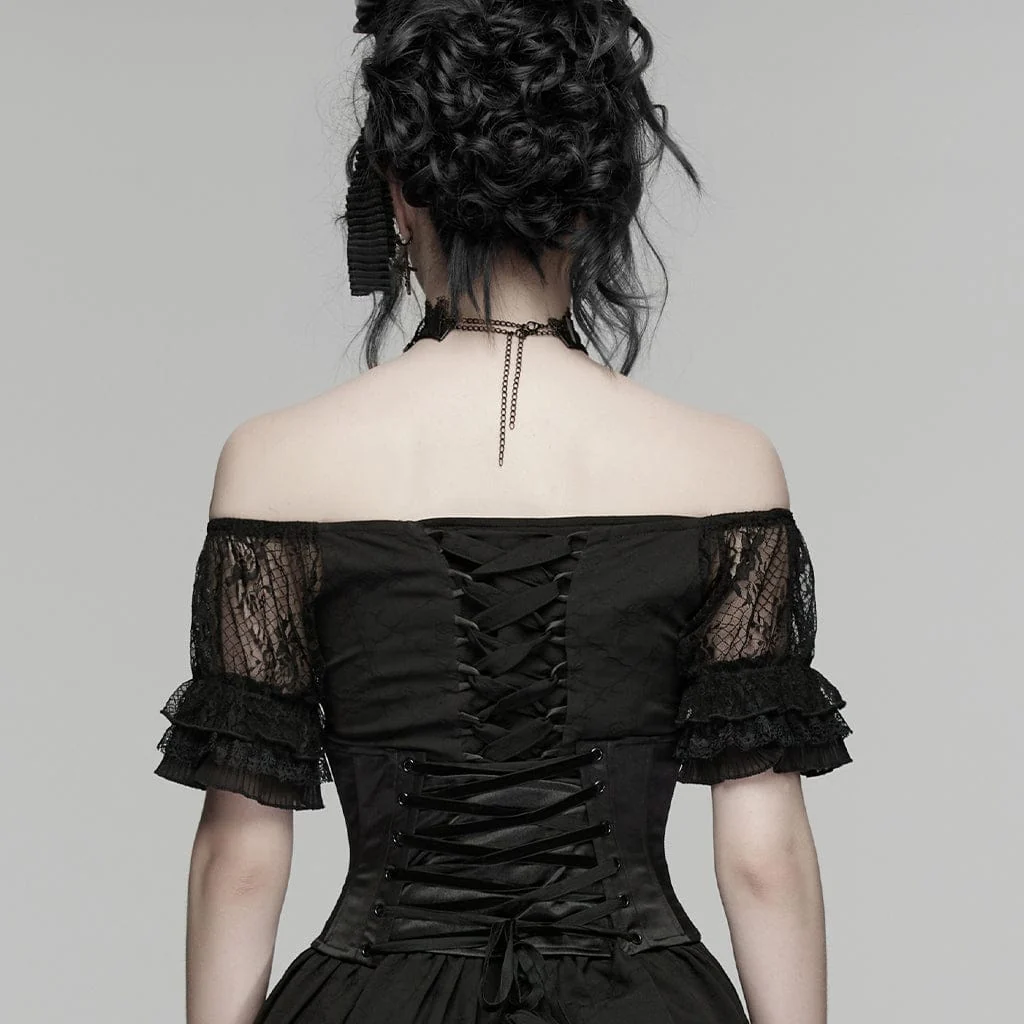 Corsetto sottoseno gotico con perline ricamate da donna - immagine 4