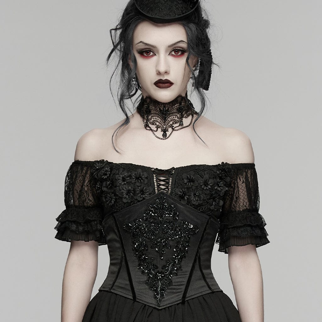 Corsetto sottoseno gotico con perline ricamate da donna - immagine 2