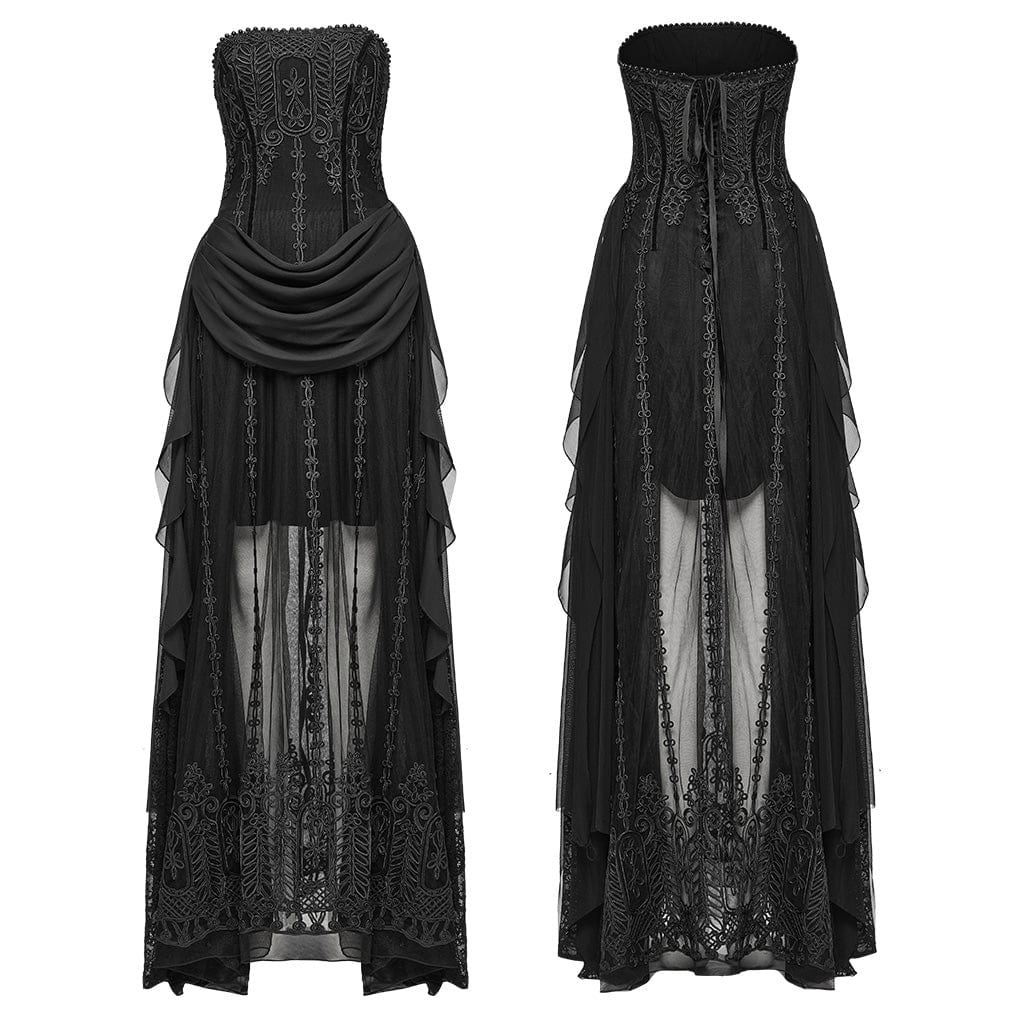 Abito da donna in chiffon con arricciature e perline gotico con corsetto - immagine 6