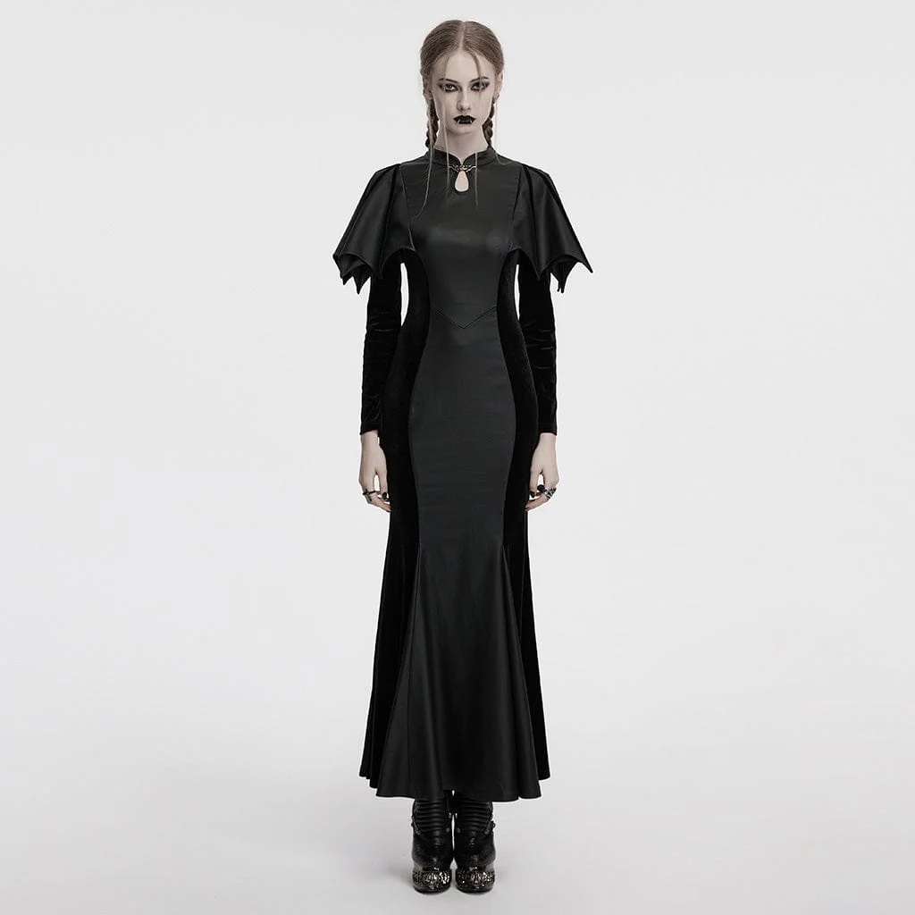Abito da ballo da donna in stile cheongsam gotico con colletto a pipistrello e coda di pesce - immagine 2