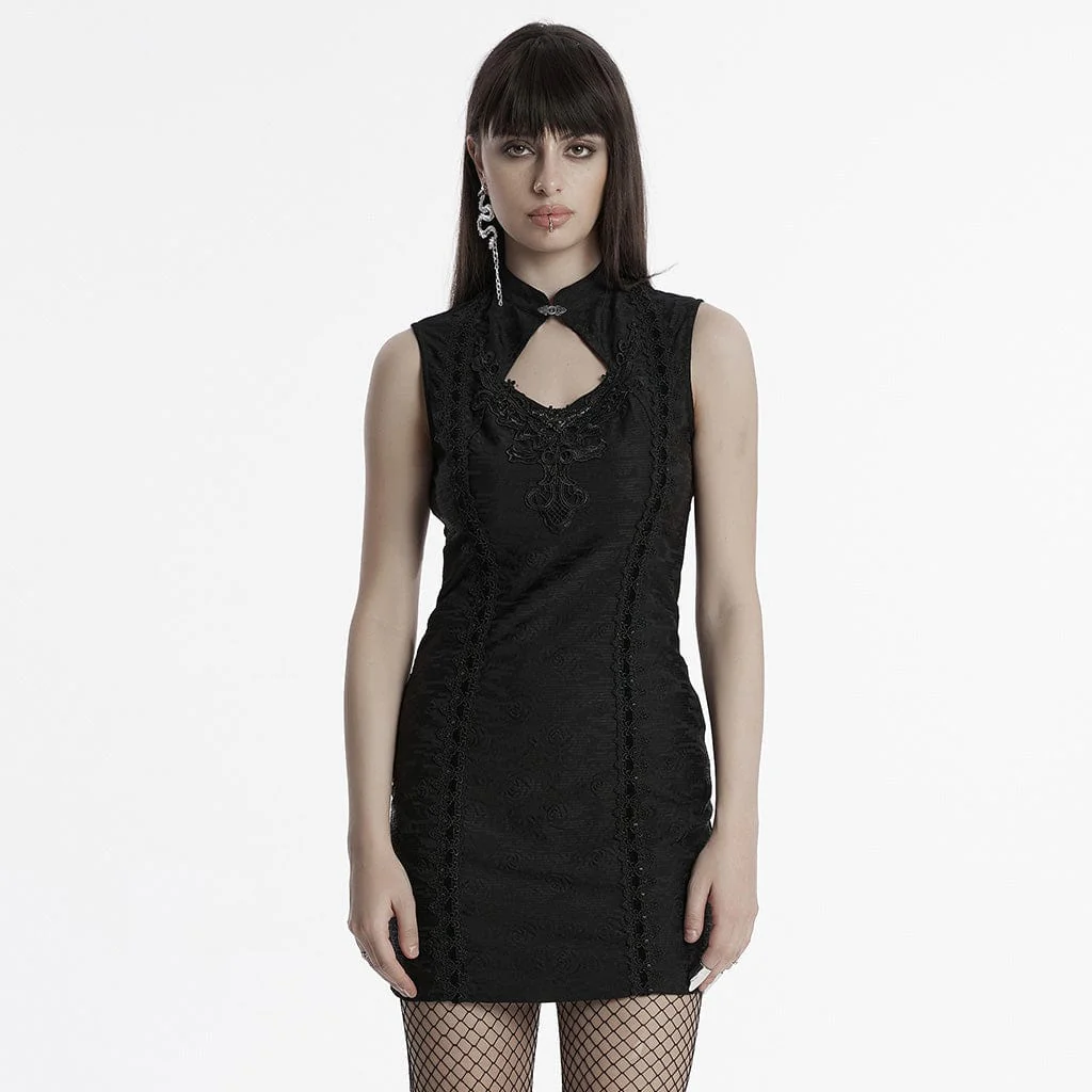 Abito da ballo da donna con colletto cheongsam gotico, ricamo floreale e abito da laurea - immagine 2