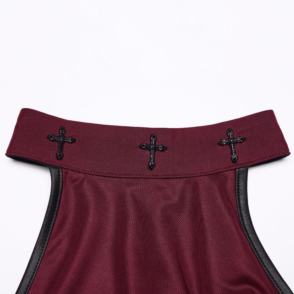 Abito da cerimonia da donna con scollo all'americana, stampa teschio gotico e croce - immagine 7