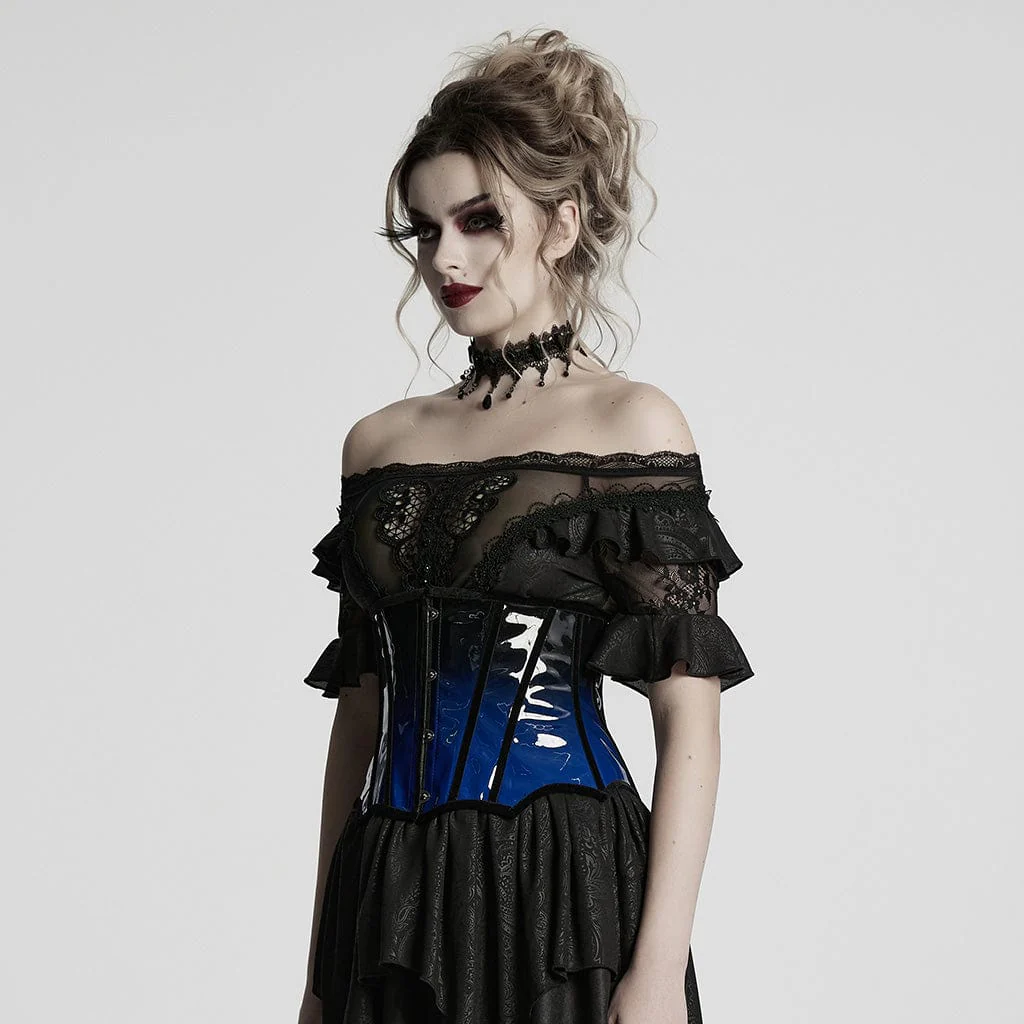 Corsetto sottoseno in pelle verniciata con colori a contrasto, stile gotico, blu, da donna - immagine 3