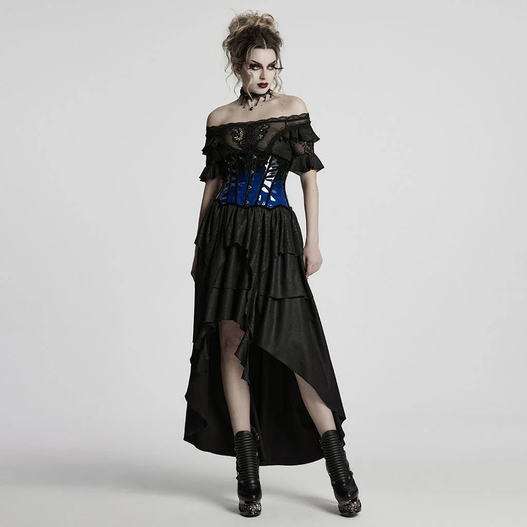 Corsetto sottoseno in pelle verniciata con colori a contrasto, stile gotico, blu, da donna - immagine 5