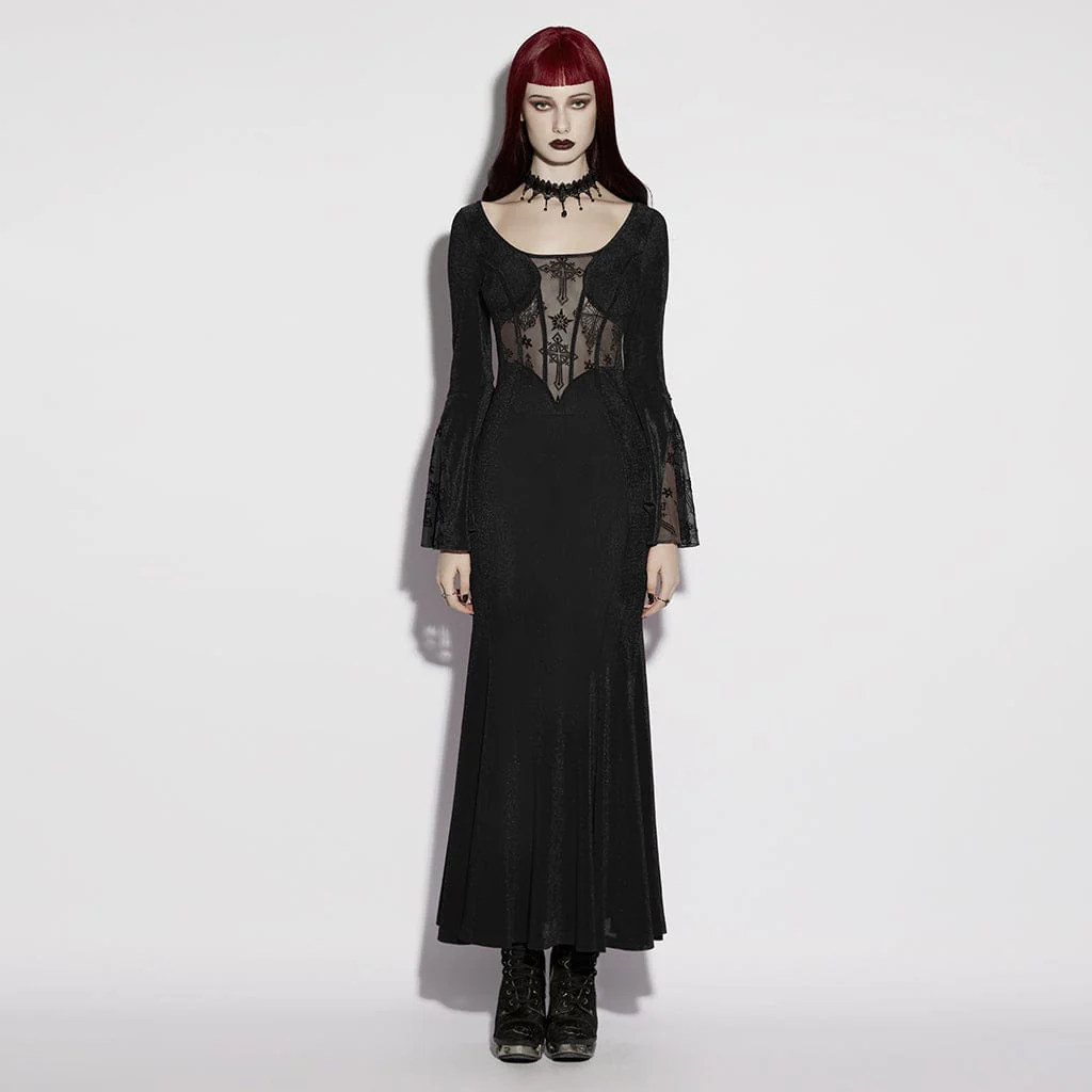 Abito da laurea nero con maniche svasate e colletto squadrato in stile gotico da donna - immagine 2