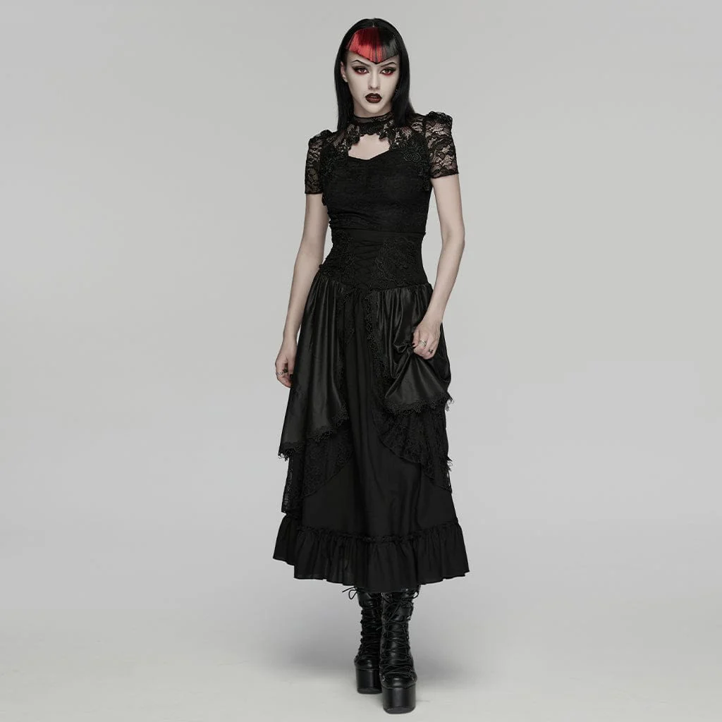 Top a maniche corte in pizzo con ritagli gotici da donna - immagine 5