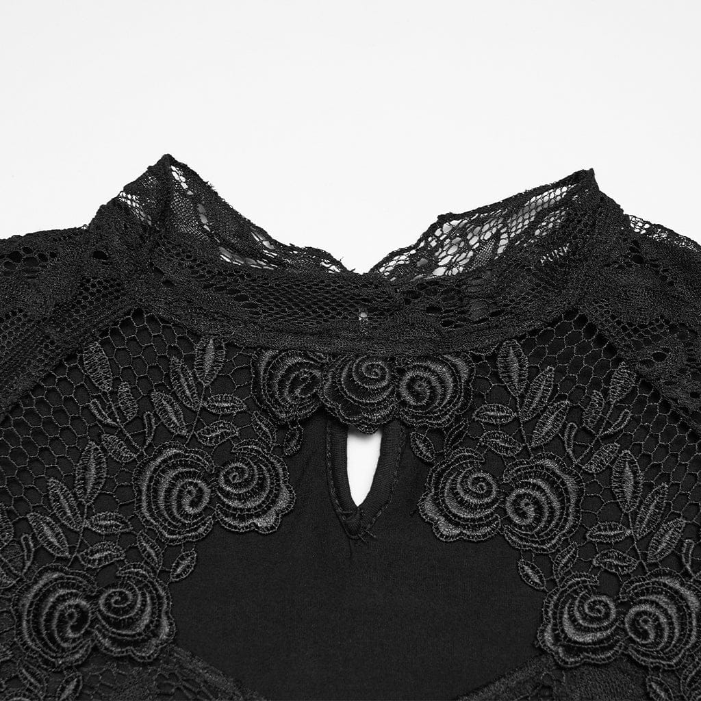 Top a maniche corte in pizzo con ritagli gotici da donna - immagine 9