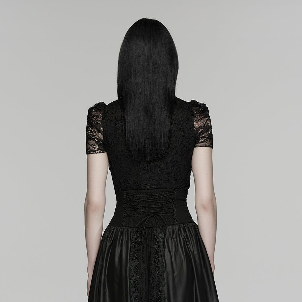 Top a maniche corte in pizzo con ritagli gotici da donna - immagine 4