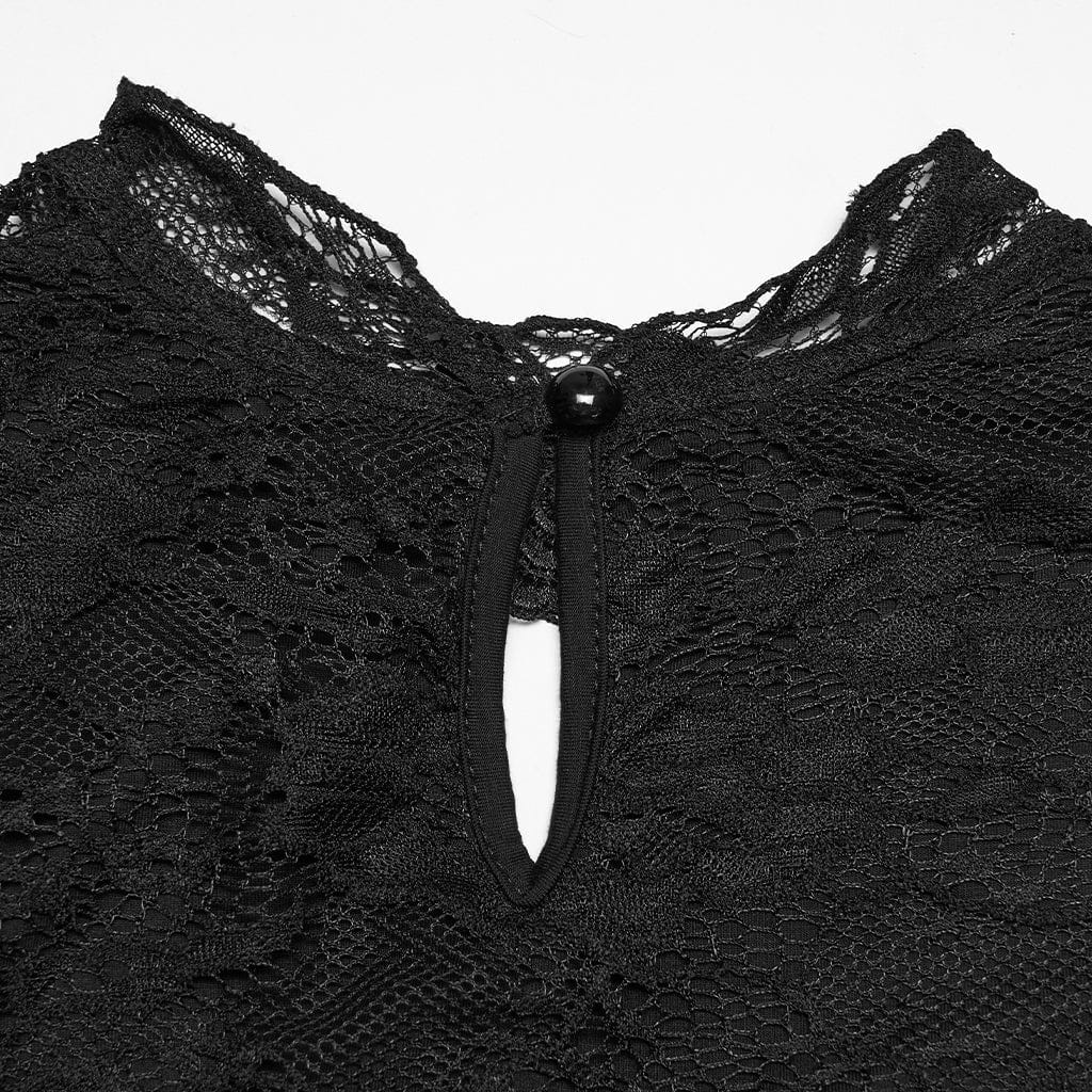 Top a maniche corte in pizzo con ritagli gotici da donna - immagine 8