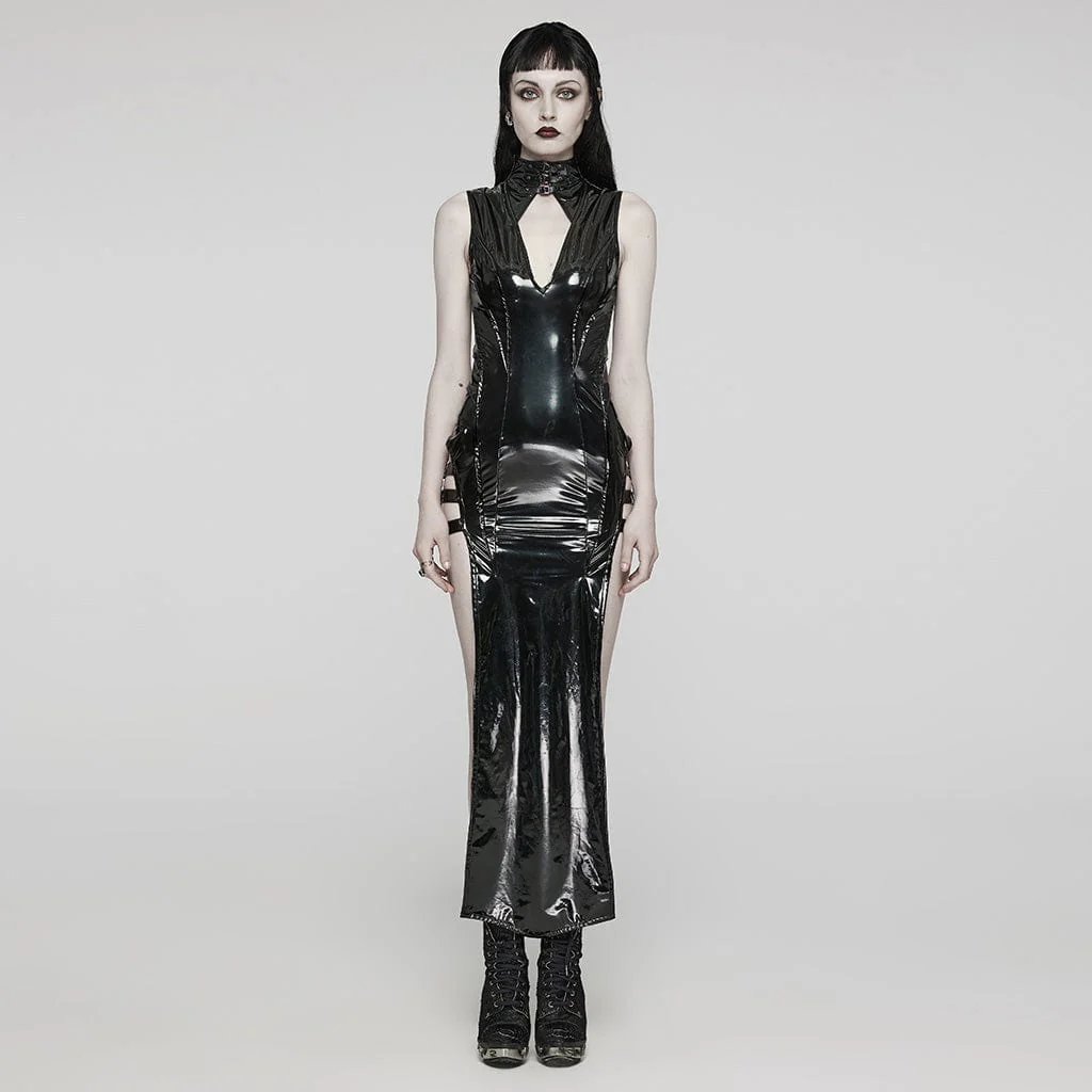 Abito lungo da donna con fibbia con spacco laterale e taglio gotico - immagine 2