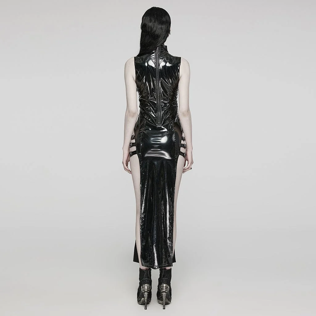 Abito lungo da donna con fibbia con spacco laterale e taglio gotico - immagine 5