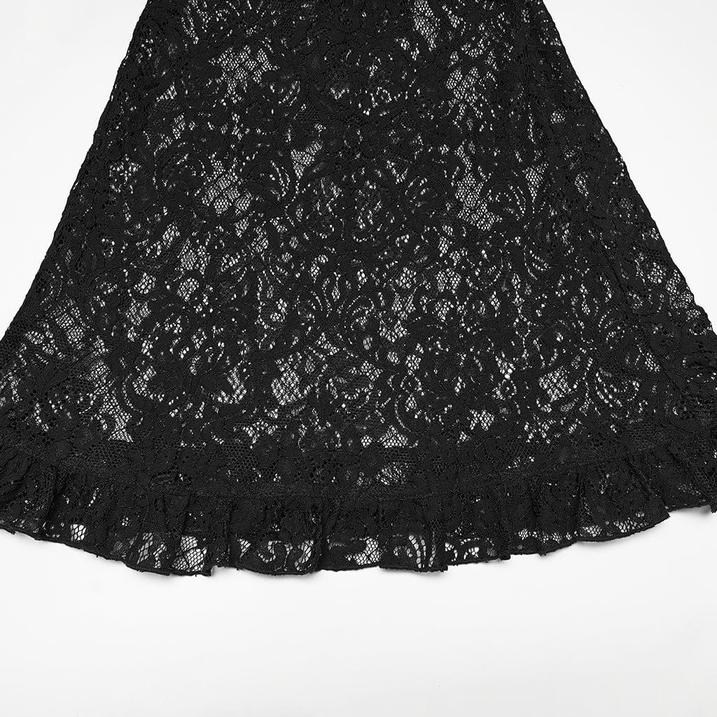 Pantaloni svasati in pizzo floreale con decalcomania gotica da donna - immagine 8