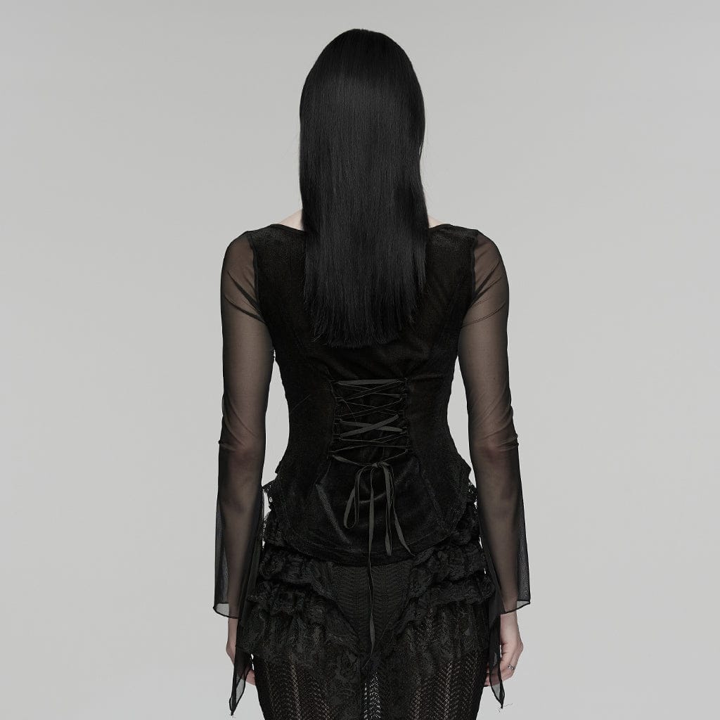 Top a maniche lunghe con lacci ricamati in stile gotico da donna - immagine 4