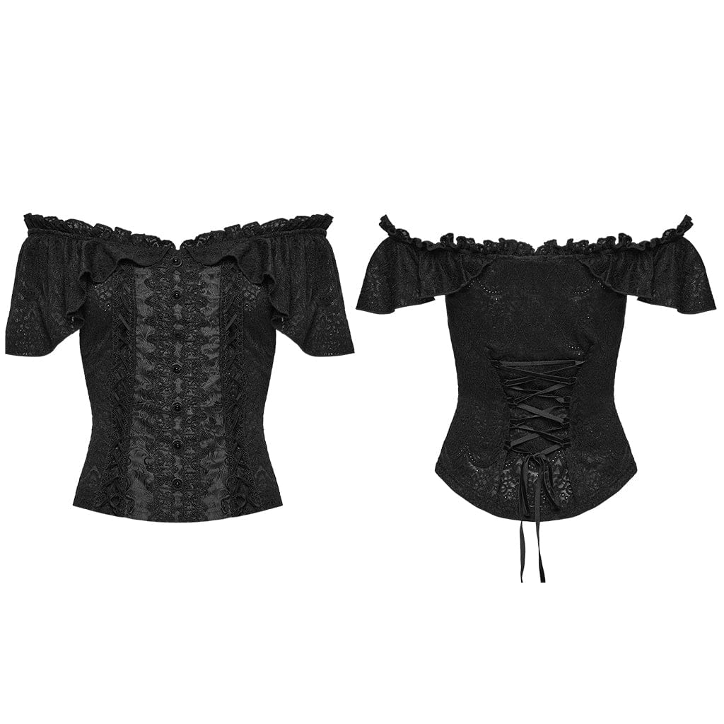 Top da donna in stile gotico Falbala con spalle scoperte e maniche corte - immagine 6