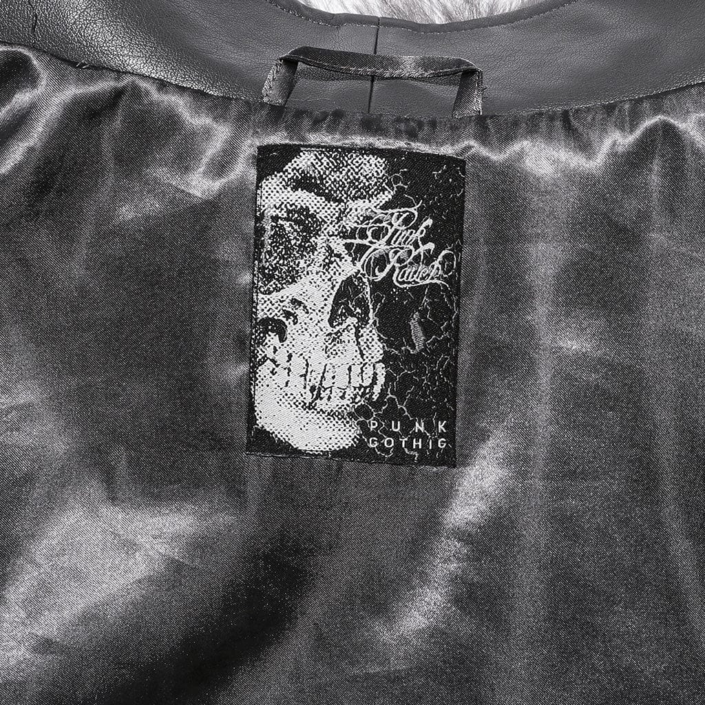 Cappotto in ecopelle con giuntura in pelliccia sintetica gotica da donna grigio - immagine 7