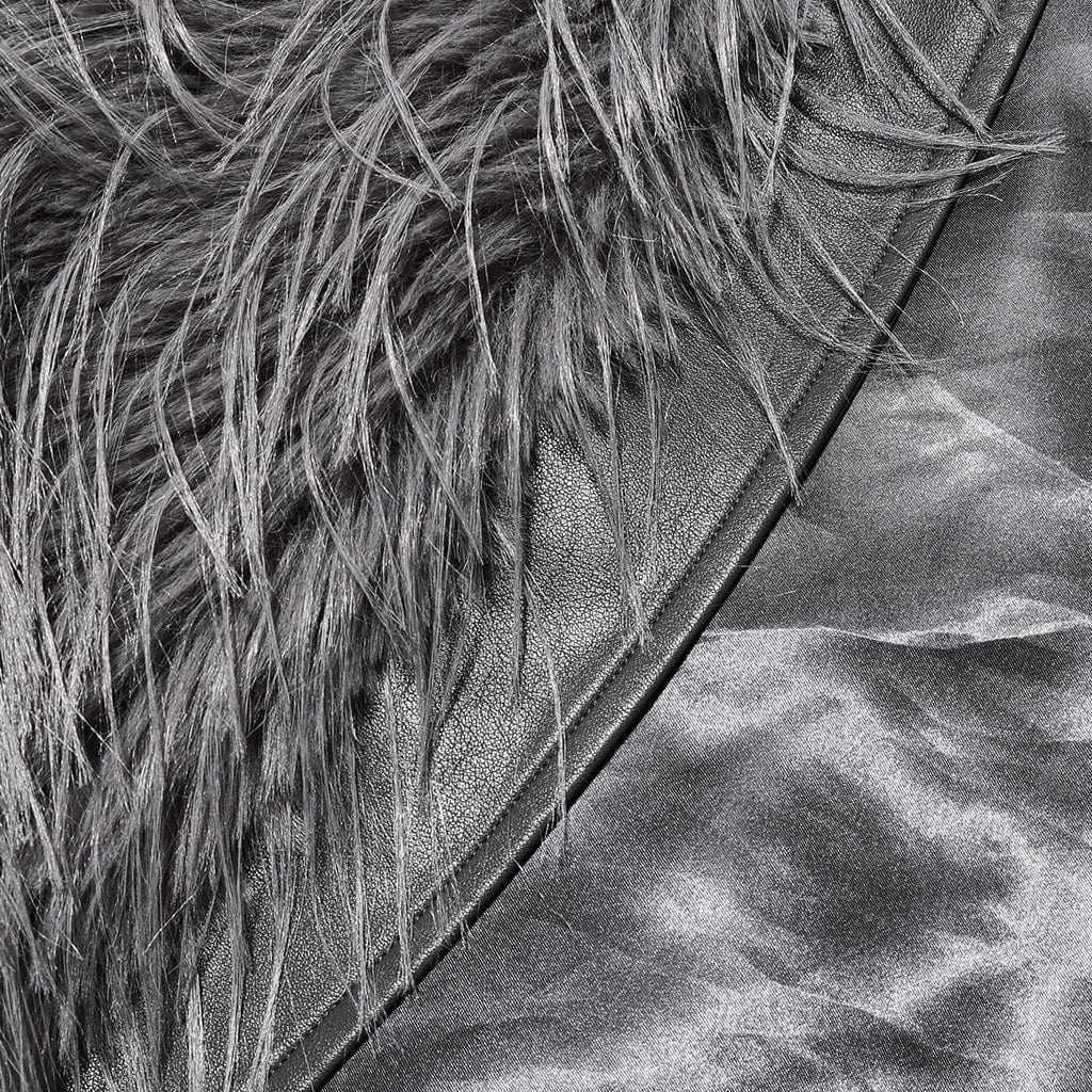 Cappotto in ecopelle con giuntura in pelliccia sintetica gotica da donna grigio - immagine 9