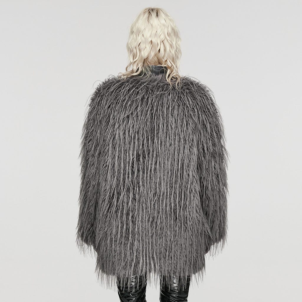 Cappotto in ecopelle con giuntura in pelliccia sintetica gotica da donna grigio - immagine 4