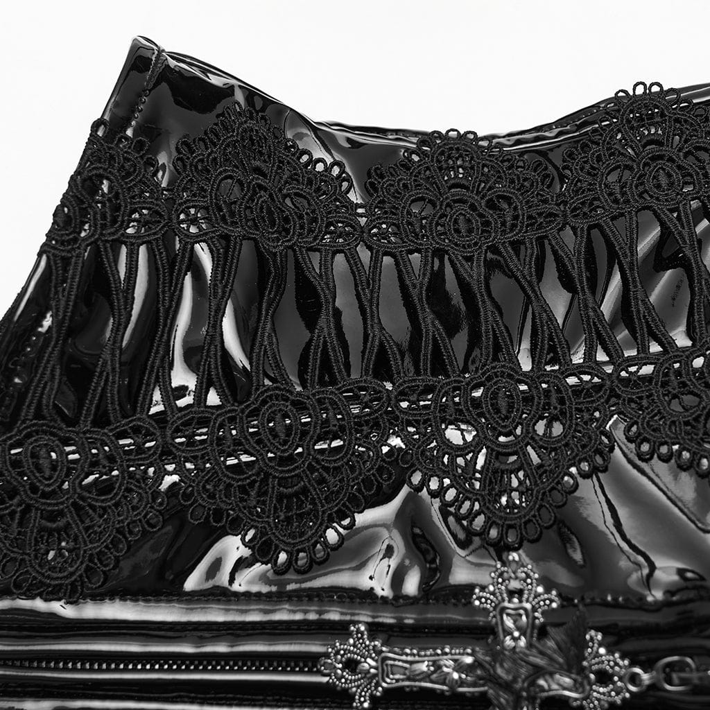 Cintura in similpelle con lacci e motivo floreale all'uncinetto gotico da donna - immagine 9