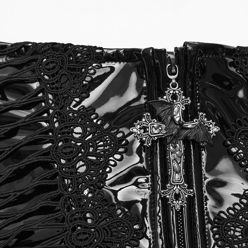 Cintura in similpelle con lacci e motivo floreale all'uncinetto gotico da donna - immagine 8